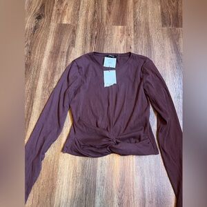 Zara Burgundy Long Sleeve Twist Top women’s size Large